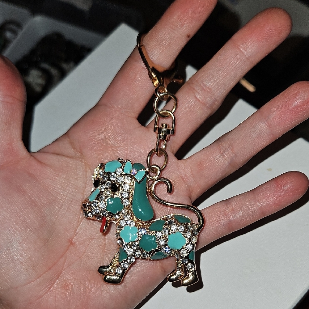 Gold and Teal Dog Keychain